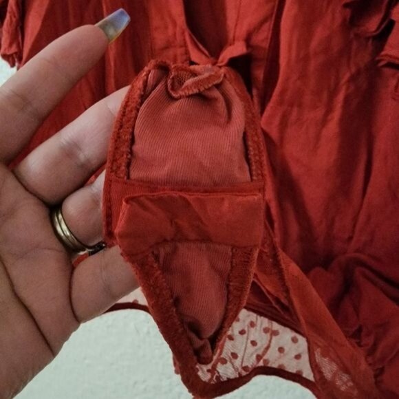 Free People Call Me Later Ruffle Sleeves Bodysuit in Rust Red Women's Size XS - Picture 6 of 8